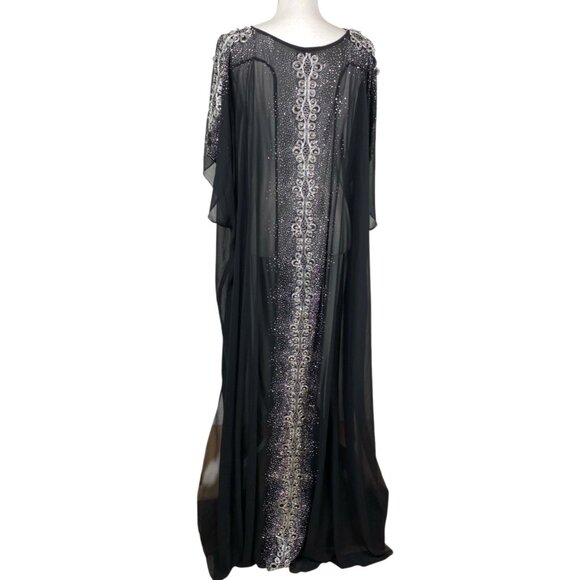 Le Mirage Kaftan Dress Cover Up Semi Sheer Embellished Black Sz 48/XXL Resort - Picture 2 of 14